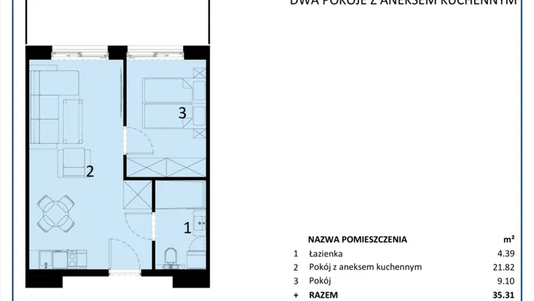 Rzut - Mieszkanie na sprzedaż 2 pokoje o powierzchni 35,31 m² - numer C.102 w Perłowa Przystań - Sianożęty - etap III