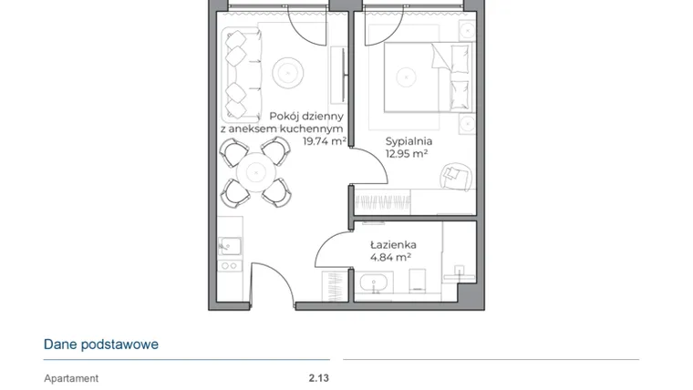 Rzut - Mieszkanie na sprzedaż 2 pokoje o powierzchni 37,58 m² - numer B.2.13 w Anchoria Holiday