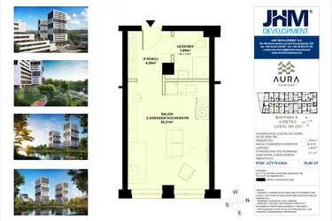 Rzut - Mieszkanie na sprzedaż 1 pokój o powierzchni 29,04 m² - numer A.2.23U w Aura Towers