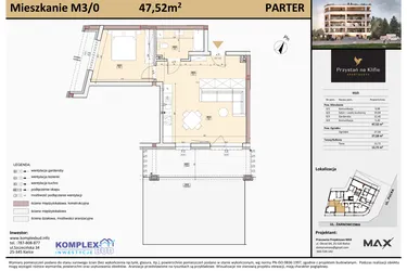 Rzut - Mieszkanie na sprzedaż 1 pokój o powierzchni 42,08 m² - numer M3 w Przystań na Klifie