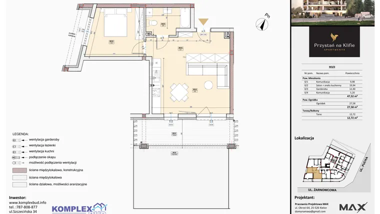 Rzut - Mieszkanie na sprzedaż 1 pokój o powierzchni 42,08 m² - numer M3 w Przystań na Klifie