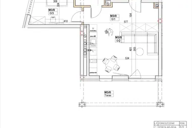 Rzut - Mieszkanie na sprzedaż 1 pokój o powierzchni 46,37 m² - numer M3 w Przystań na Klifie