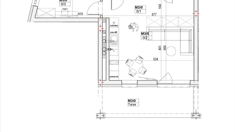 Rzut - Mieszkanie na sprzedaż 1 pokój o powierzchni 46,37 m² - numer M3 w Przystań na Klifie