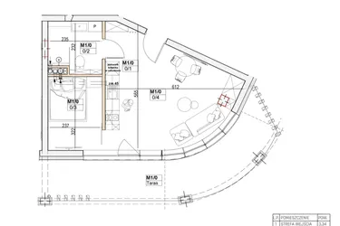 Rzut - Mieszkanie na sprzedaż 2 pokoje o powierzchni 37,01 m² - numer M1 w Przystań na Klifie