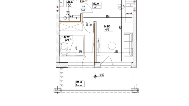 Rzut - Mieszkanie na sprzedaż 2 pokoje o powierzchni 30,87 m² - numer M2 w Przystań na Klifie