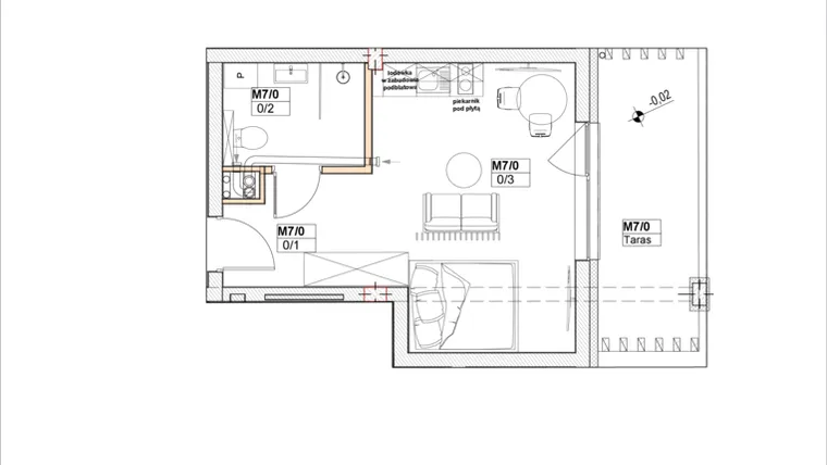 Rzut - Mieszkanie na sprzedaż 1 pokój o powierzchni 27,74 m² - numer M7 w Przystań na Klifie