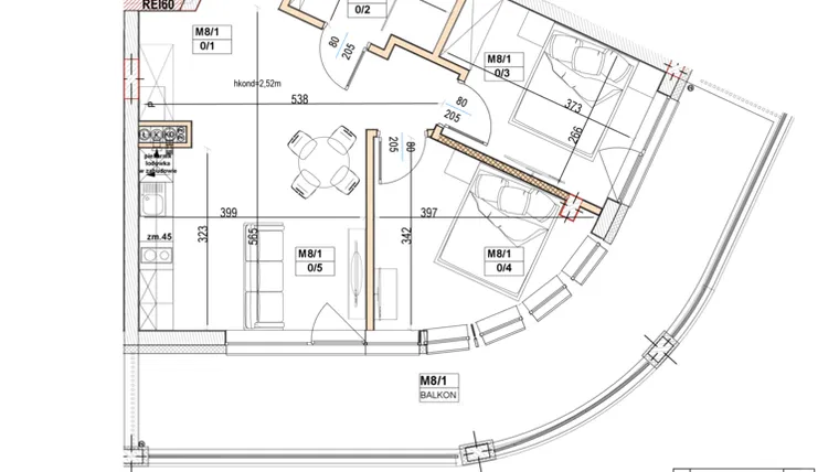 Rzut - Mieszkanie na sprzedaż 2 pokoje o powierzchni 49,77 m² - numer M8 w Przystań na Klifie