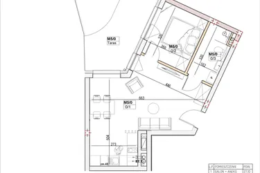 Rzut - Mieszkanie na sprzedaż 2 pokoje o powierzchni 40,66 m² - numer M5 w Przystań na Klifie