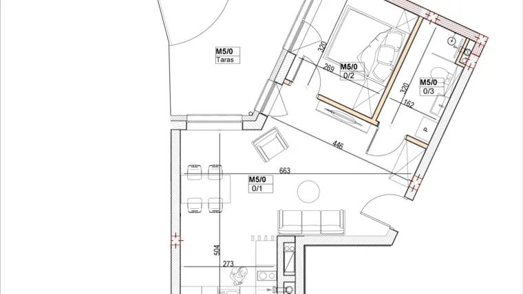 Rzut - Mieszkanie na sprzedaż 2 pokoje o powierzchni 40,66 m² - numer M5 w Przystań na Klifie