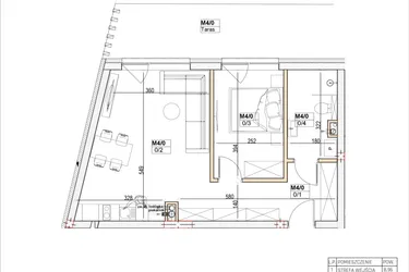 Rzut - Mieszkanie na sprzedaż 2 pokoje o powierzchni 46,54 m² - numer M4 w Przystań na Klifie