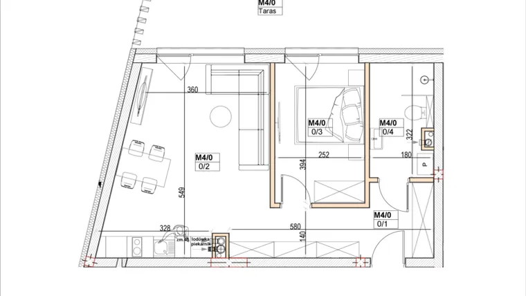 Rzut - Mieszkanie na sprzedaż 2 pokoje o powierzchni 46,54 m² - numer M4 w Przystań na Klifie