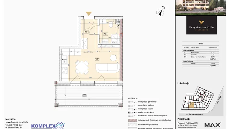 Rzut - Mieszkanie na sprzedaż 1 pokój o powierzchni 22,41 m² - numer M10 w Przystań na Klifie