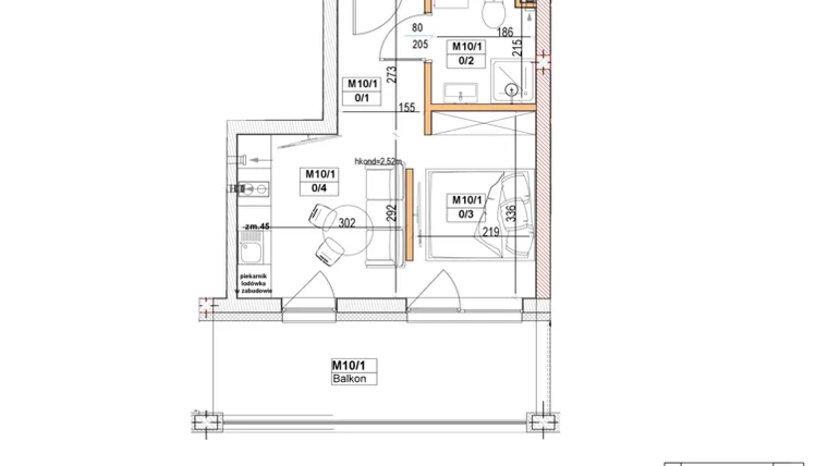 Rzut - Mieszkanie na sprzedaż 1 pokój o powierzchni 24,27 m² - numer M10 w Przystań na Klifie