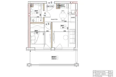 Rzut - Mieszkanie na sprzedaż 2 pokoje o powierzchni 30,89 m² - numer M9 w Przystań na Klifie
