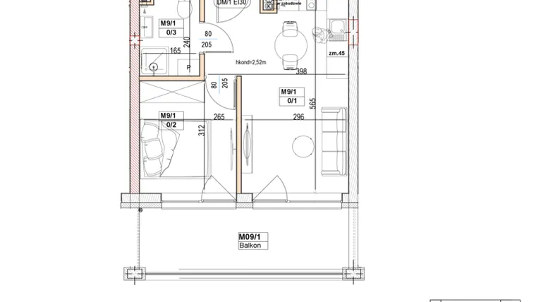 Rzut - Mieszkanie na sprzedaż 2 pokoje o powierzchni 30,89 m² - numer M9 w Przystań na Klifie