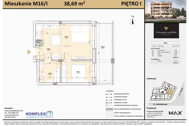 Rzut - Mieszkanie na sprzedaż 2 pokoje o powierzchni 38,43 m² - numer M16 w Przystań na Klifie