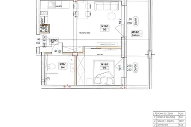 Rzut - Mieszkanie na sprzedaż 2 pokoje o powierzchni 38,69 m² - numer M16 w Przystań na Klifie