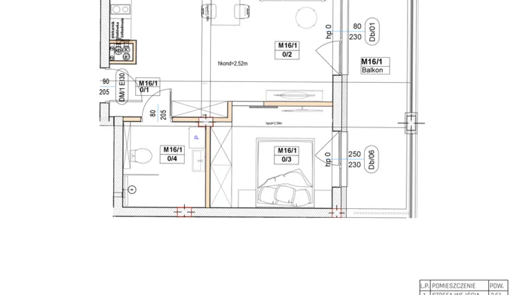 Rzut - Mieszkanie na sprzedaż 2 pokoje o powierzchni 38,69 m² - numer M16 w Przystań na Klifie