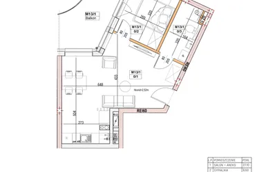 Rzut - Mieszkanie na sprzedaż 2 pokoje o powierzchni 40,66 m² - numer M13 w Przystań na Klifie