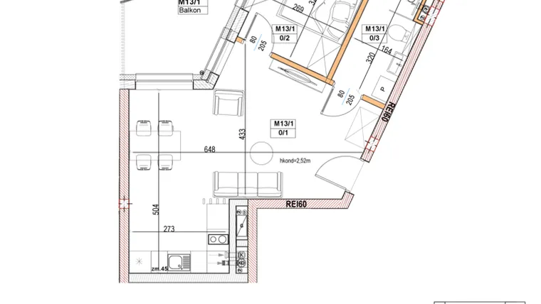 Rzut - Mieszkanie na sprzedaż 2 pokoje o powierzchni 40,66 m² - numer M13 w Przystań na Klifie