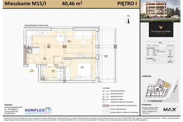 Rzut - Mieszkanie na sprzedaż 2 pokoje o powierzchni 40,49 m² - numer M15 w Przystań na Klifie