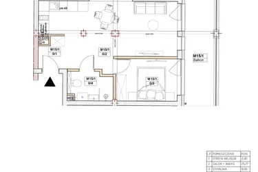 Rzut - Mieszkanie na sprzedaż 2 pokoje o powierzchni 40,74 m² - numer M15 w Przystań na Klifie