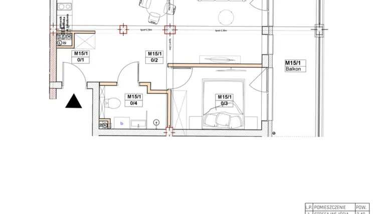 Rzut - Mieszkanie na sprzedaż 2 pokoje o powierzchni 40,74 m² - numer M15 w Przystań na Klifie