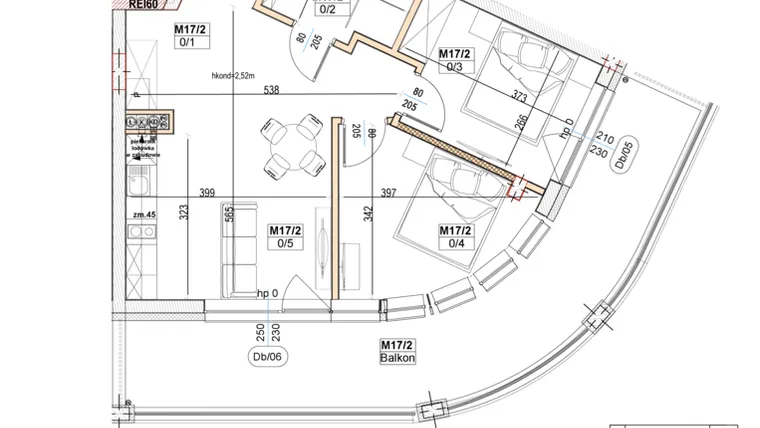 Rzut - Mieszkanie na sprzedaż 2 pokoje o powierzchni 49,77 m² - numer M17 w Przystań na Klifie