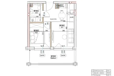 Rzut - Mieszkanie na sprzedaż 2 pokoje o powierzchni 30,89 m² - numer M18 w Przystań na Klifie