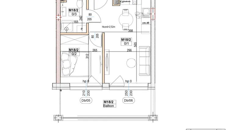 Rzut - Mieszkanie na sprzedaż 2 pokoje o powierzchni 30,89 m² - numer M18 w Przystań na Klifie