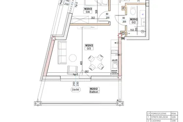 Rzut - Mieszkanie na sprzedaż 2 pokoje o powierzchni 39,56 m² - numer M20 w Przystań na Klifie