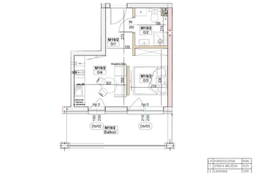 Rzut - Mieszkanie na sprzedaż 1 pokój o powierzchni 24,27 m² - numer M19 w Przystań na Klifie