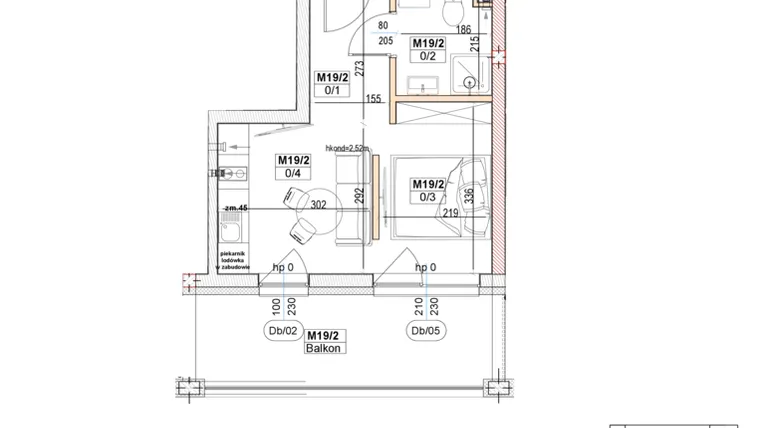 Rzut - Mieszkanie na sprzedaż 1 pokój o powierzchni 24,27 m² - numer M19 w Przystań na Klifie