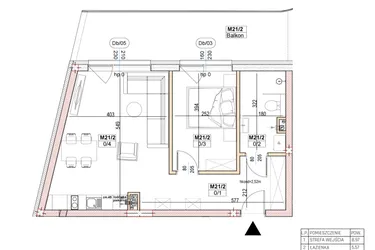 Rzut - Mieszkanie na sprzedaż 2 pokoje o powierzchni 46,32 m² - numer M21 w Przystań na Klifie