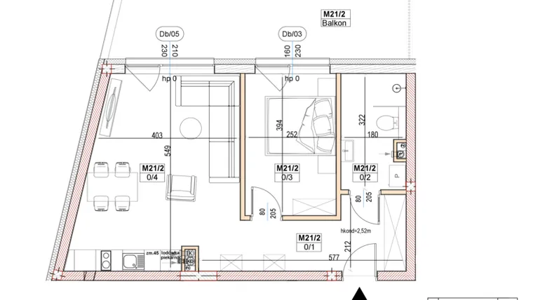 Rzut - Mieszkanie na sprzedaż 2 pokoje o powierzchni 46,32 m² - numer M21 w Przystań na Klifie