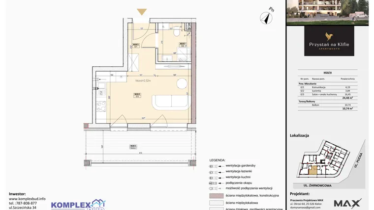 Rzut - Mieszkanie na sprzedaż 1 pokój o powierzchni 24,42 m² - numer M28 w Przystań na Klifie