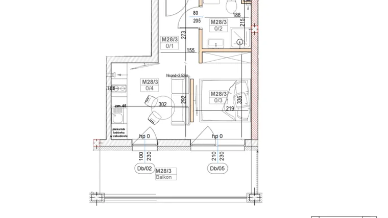 Rzut - Mieszkanie na sprzedaż 1 pokój o powierzchni 24,27 m² - numer M28 w Przystań na Klifie