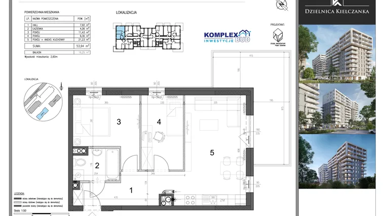 Rzut - Mieszkanie na sprzedaż 3 pokoje o powierzchni 53,94 m² - numer 27 w Dzielnica Kielczanka etap II