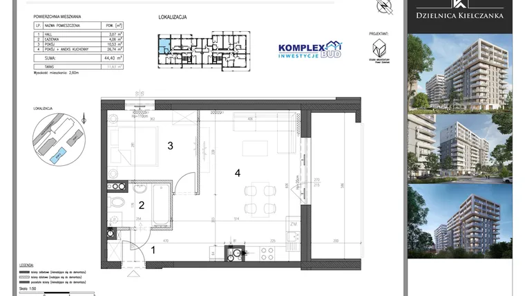 Rzut - Mieszkanie na sprzedaż 2 pokoje o powierzchni 44,4 m² - numer 37 w Dzielnica Kielczanka etap II