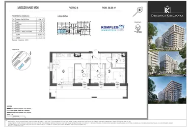 Rzut - Mieszkanie na sprzedaż 4 pokoje o powierzchni 56,65 m² - numer 36 w Dzielnica Kielczanka etap II