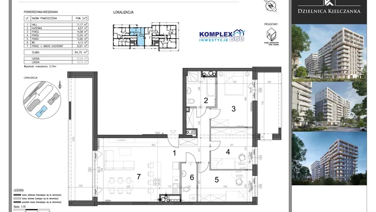 Rzut - Mieszkanie na sprzedaż 4 pokoje o powierzchni 94,7 m² - numer 48 w Dzielnica Kielczanka etap II