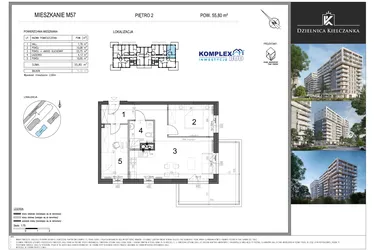 Rzut - Mieszkanie na sprzedaż 3 pokoje o powierzchni 55,41 m² - numer 57 w Dzielnica Kielczanka etap II