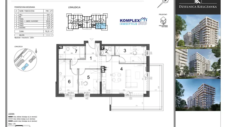 Rzut - Mieszkanie na sprzedaż 4 pokoje o powierzchni 78,2 m² - numer 58 w Dzielnica Kielczanka etap II
