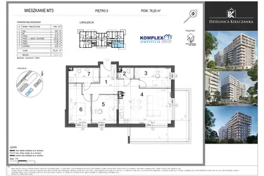 Rzut - Mieszkanie na sprzedaż 4 pokoje o powierzchni 78,2 m² - numer 73 w Dzielnica Kielczanka etap II