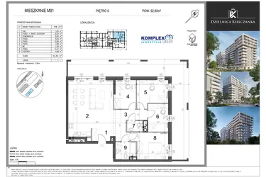 Rzut - Mieszkanie na sprzedaż 4 pokoje o powierzchni 92,8 m² - numer 91 w Dzielnica Kielczanka etap II