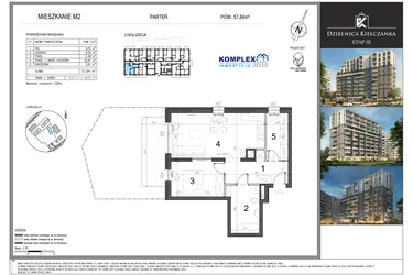 Rzut - Mieszkanie na sprzedaż 2 pokoje o powierzchni 57,84 m² - numer M2 w Dzielnica Kielczanka etap III