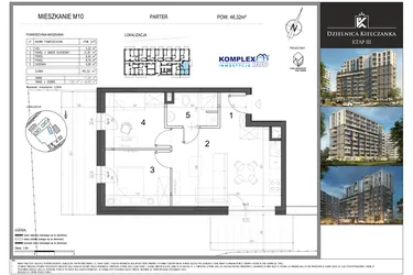 Rzut - Mieszkanie na sprzedaż 1 pokój o powierzchni 46,32 m² - numer M10 w Dzielnica Kielczanka etap III