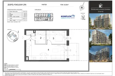 Rzut - Mieszkanie na sprzedaż 2 pokoje o powierzchni 38,39 m² - numer ZP8 w Dzielnica Kielczanka etap III