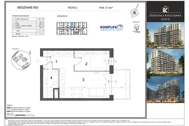 Rzut - Mieszkanie na sprzedaż 2 pokoje o powierzchni 37,15 m² - numer M30 w Dzielnica Kielczanka etap III