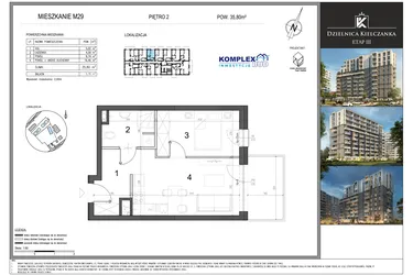 Rzut - Mieszkanie na sprzedaż 1 pokój o powierzchni 35,8 m² - numer M29 w Dzielnica Kielczanka etap III